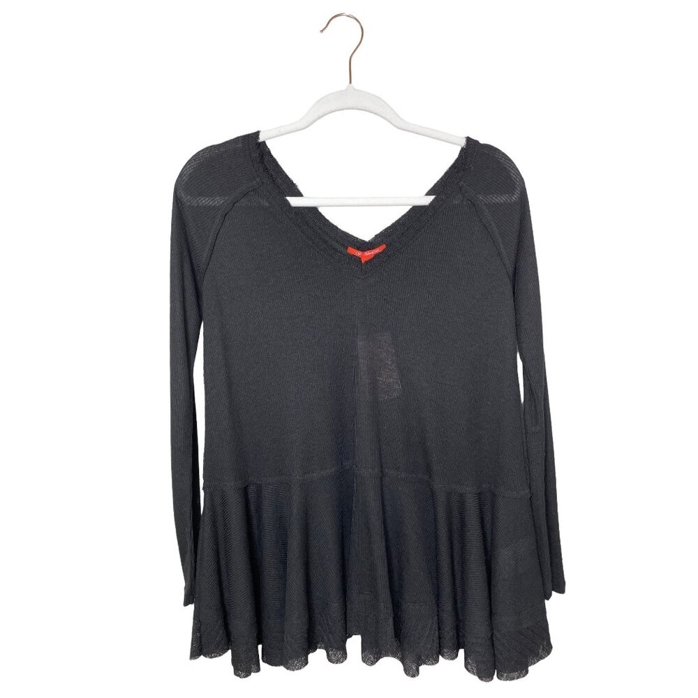 C&V Chelsea and Violet Peplum Top Size XS Black Knit Ribbed Long Sleeve New